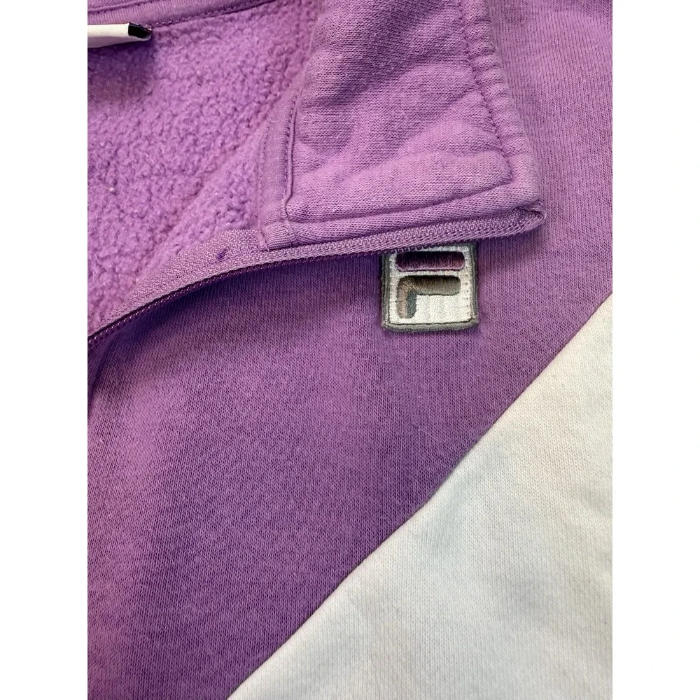 FILA Colorblock Quarter Zip Sweatshirt‎ Cropped Purple Gray White XL